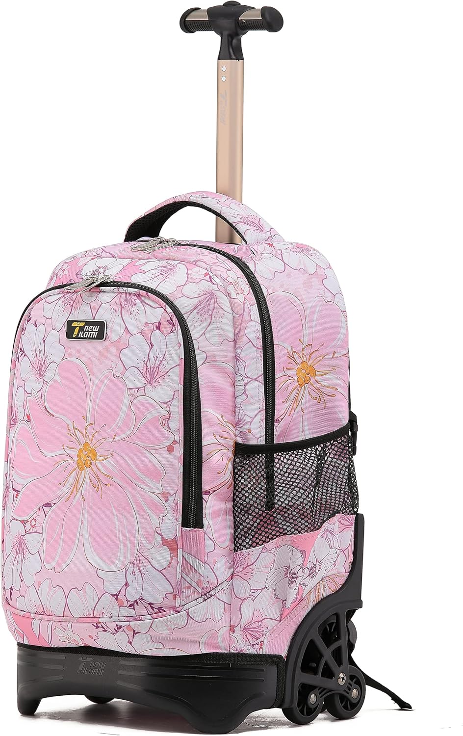 NEW TILAMI 18 Inch Rolling Backpack with Wheels for Girls Boys Kids Laptop Backpack School Travel, Pink Flowers
