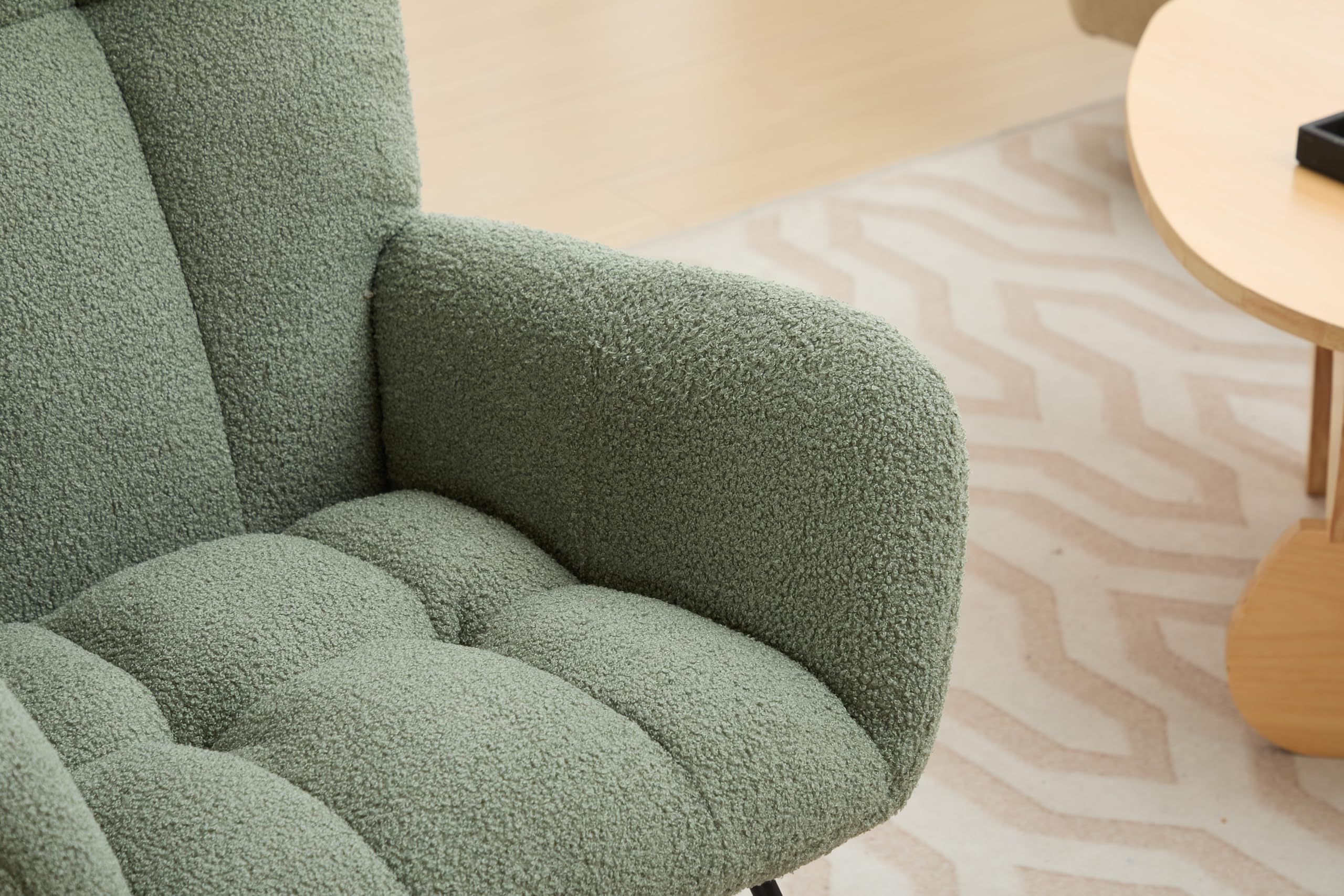 HXUHUWS Comfortable Modern Nursery Rocking Chair with Soft Teddy Upholstery, Ergonomic Design, Solid Wood Legs, Green