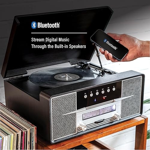 Miniatura 3 de Crosley CR7016A-BK Rhapsody - Tocadiscos de vinilo 7 en 1 con Bluetooth, 3 velocidades, reproductor de CD, radio AMFM, color negro