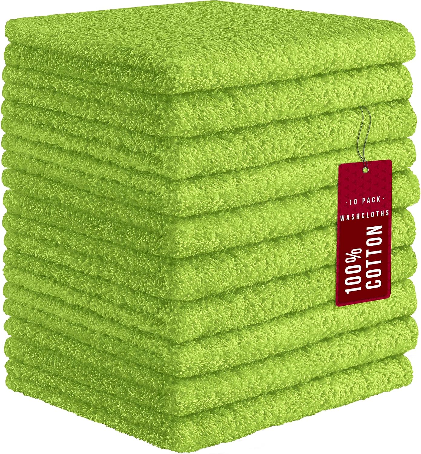 DecorRack 10 Pack 100% Cotton Wash Cloth, Luxurious Soft, 12 x 12 inch Ultra Absorbent, Machine Washable Washcloths, Green (10 Pack)