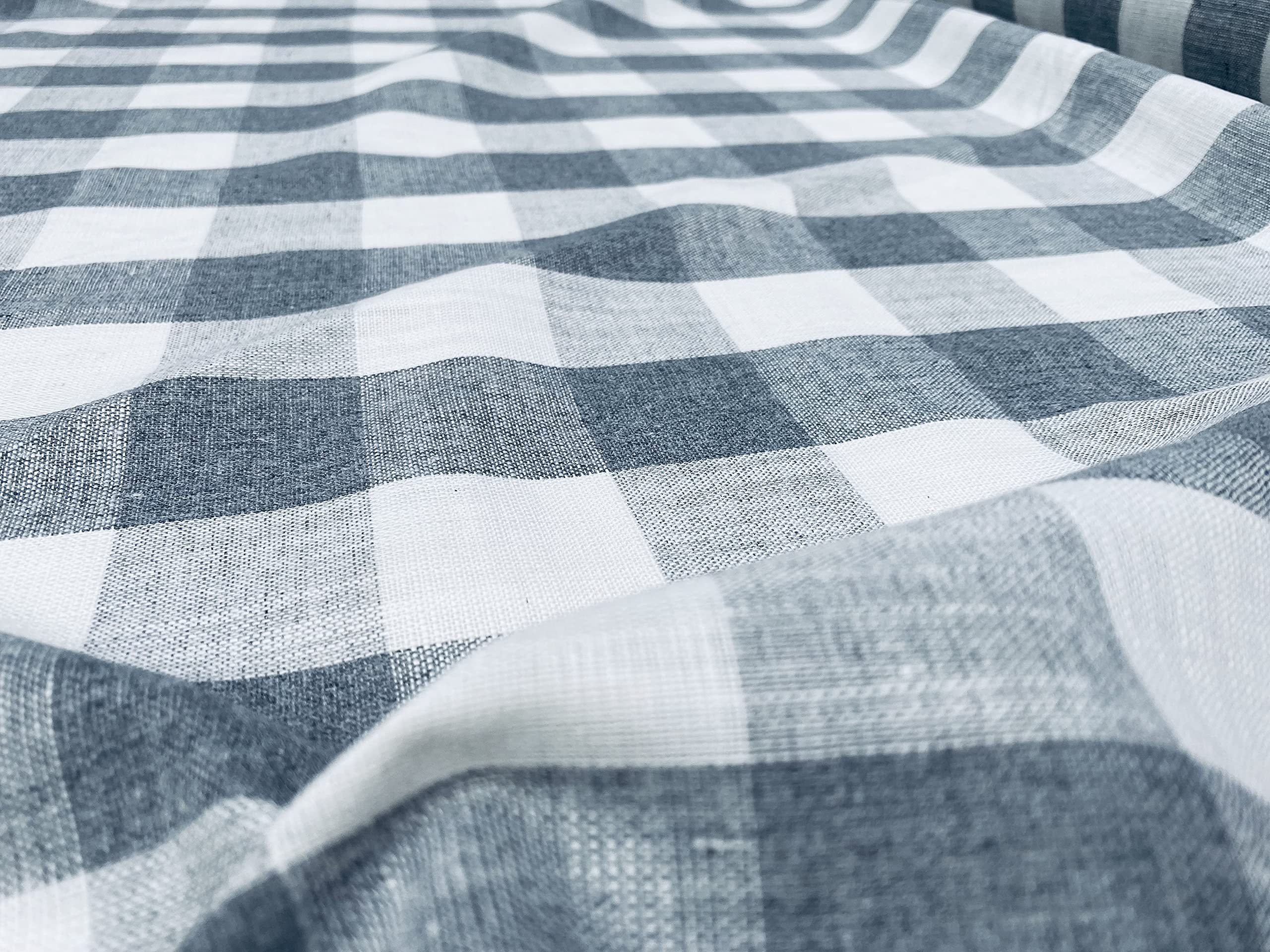 Gingham Linen Checked Fabric Plaid Material Buffalo White Check - 140cm Wide (Sold by The metre) (Grey & White)