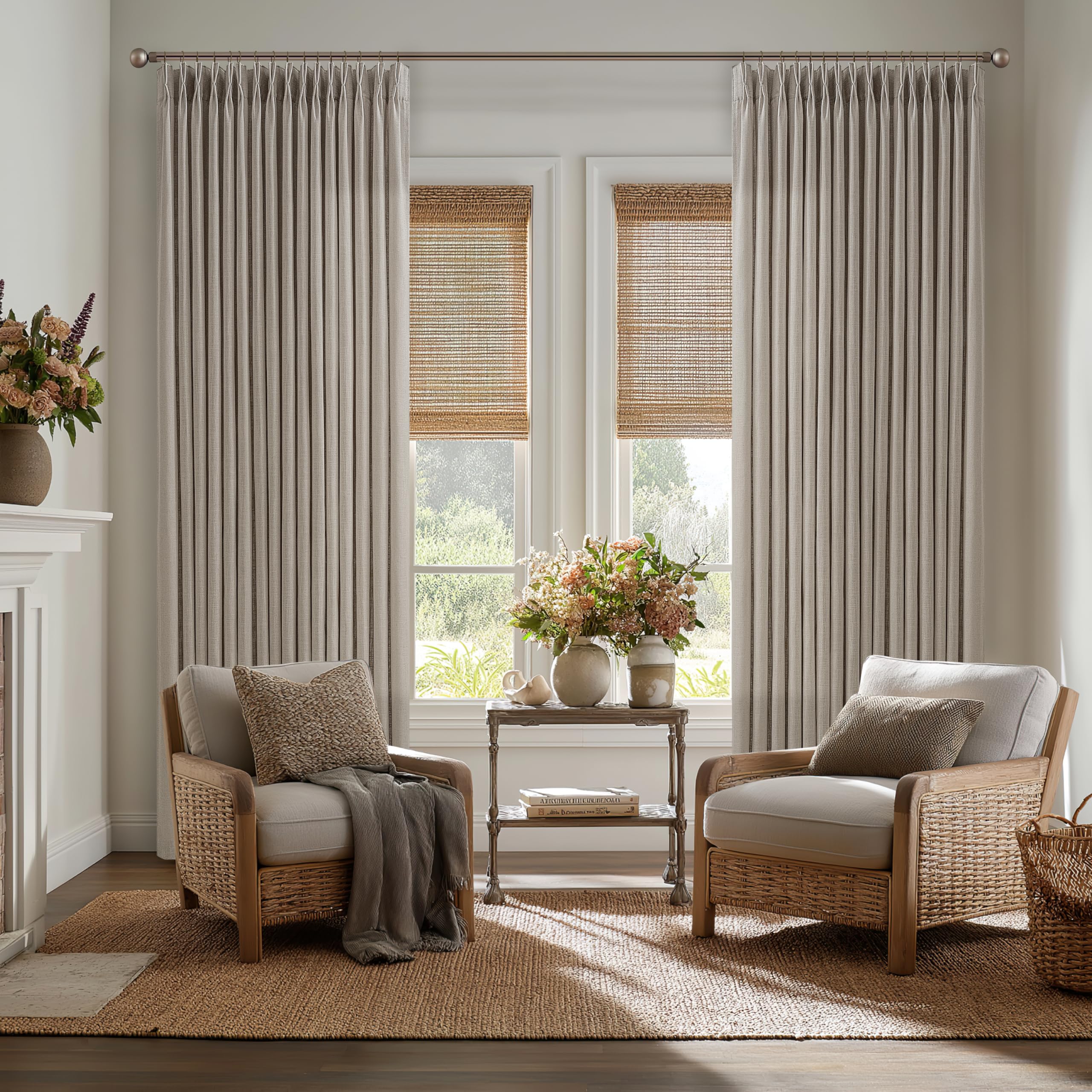 TWODRAPES Dark Flax Pinch Pleated Linen Curtains