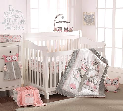 Levtex Baby - Juego de cama de cuna rosa Night Owl - Juego de guardería para bebé - Rosa, gris, blanco - Búhos en un árbol - Juego de 5 piezas que disponible en Yaxa Colombia