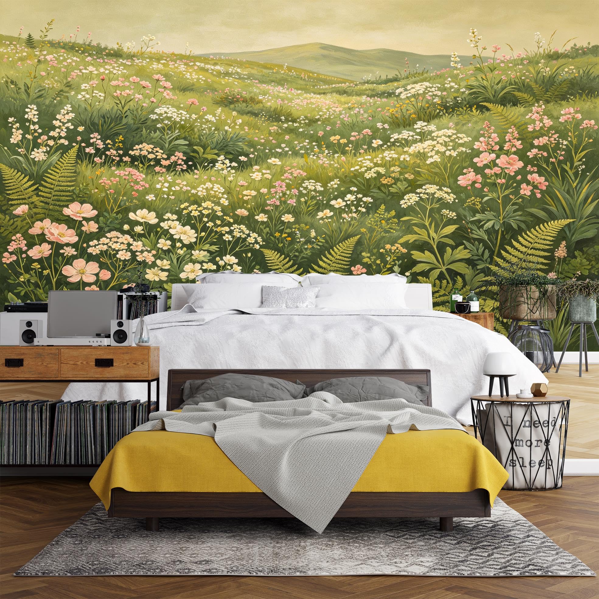 Carta Da Parati Fotografica Per Soggiorno Prato Fiorito Murale Da Parete Paesaggio Carta Da Parati Non Tessuta 600 Cm X 400 Cm (Larghezza X Altezza) Poster Da Parete Panoramico 3D Decorazione Per La