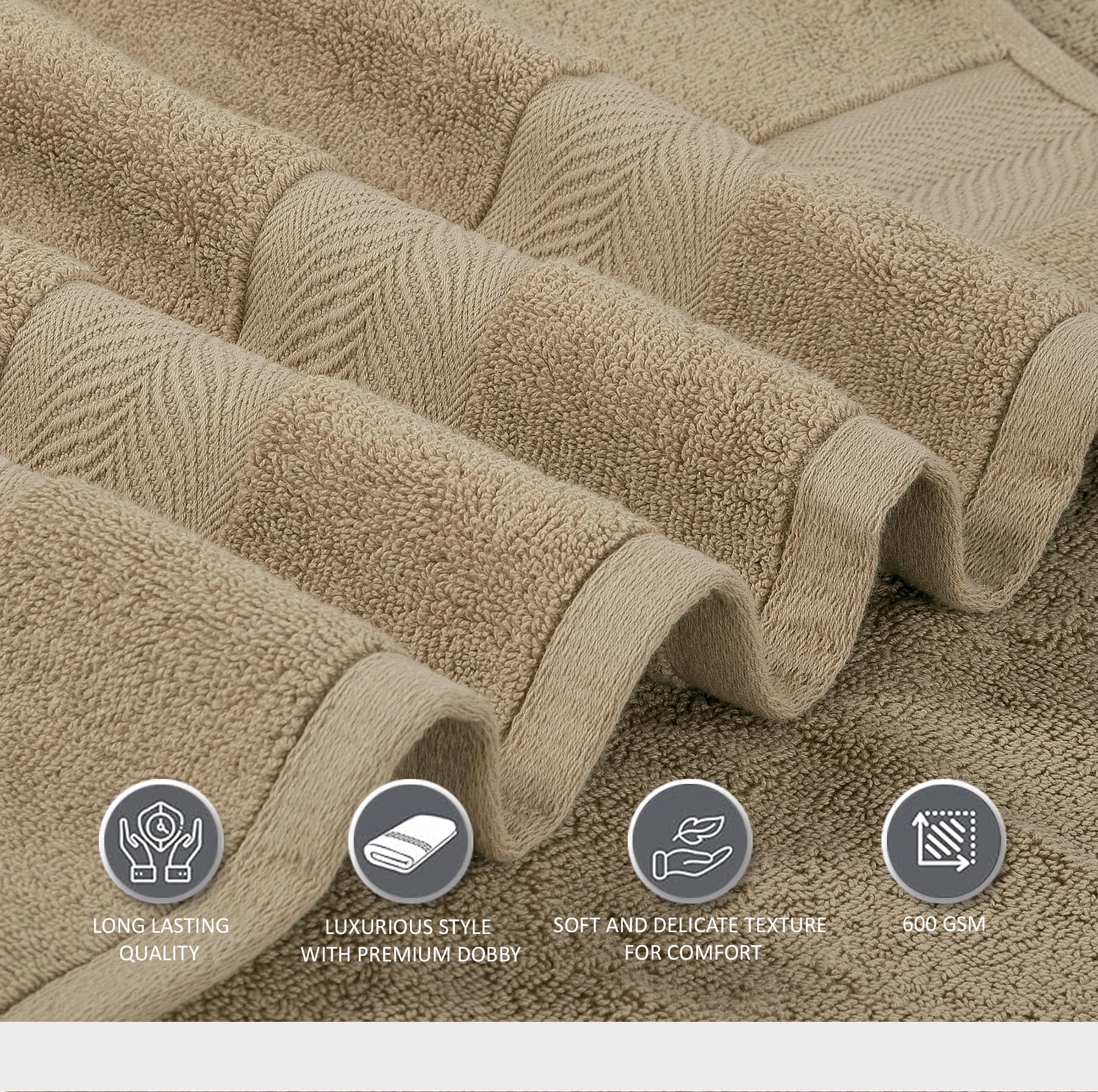 Oakias Juego de toallas de 8 piezas, color beige, 600 g/m², 2 toallas de baño, 2 toallas de mano y 4 paños de calidad, altamente absorbentes