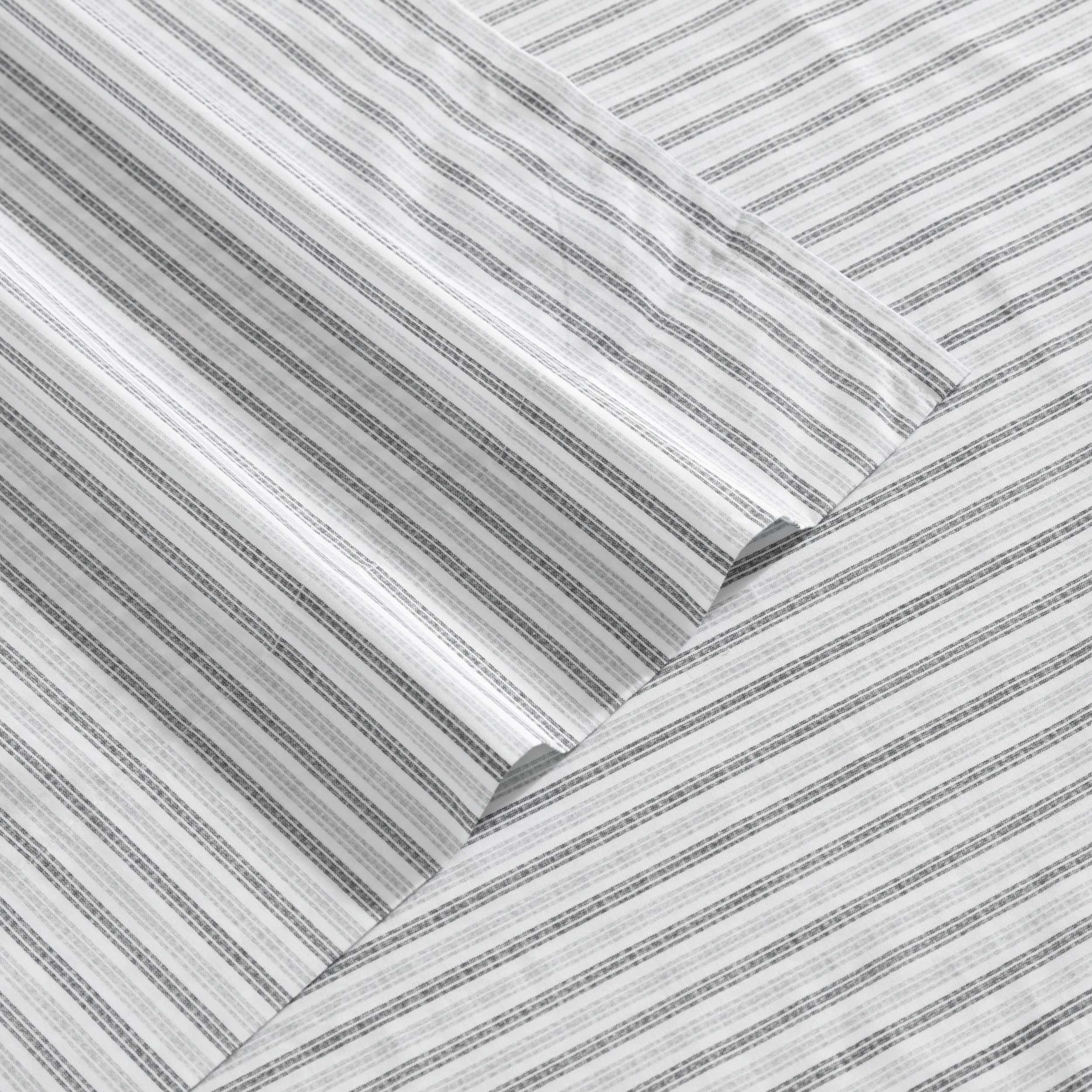Eddie Bauer - Juego de sábanas tamaño Queen, Juego de Ropa de Cama de percal de algodón, súper Suave y Acogedor, decoración del hogar, Certificado Oeko-Tex (Ticking Stripe Grey, Queen)