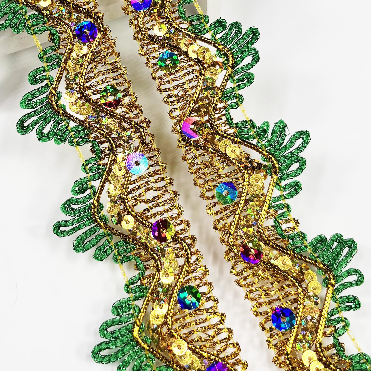 Length 14 Yards Width 1.57 Inch,Multicolored Sequins Trim Craft Ribbon Decorated Gimp Trim for Performance Costumes or Jewelry, Crafts and Sewing