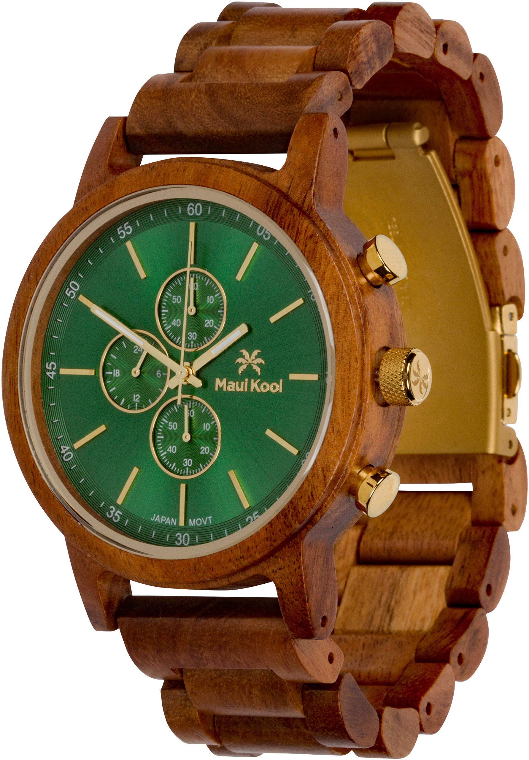 Maui KoolWooden Chronograph Watch Pukulani Collection for Men Analog Chrono Wood Watch Bamboo Box