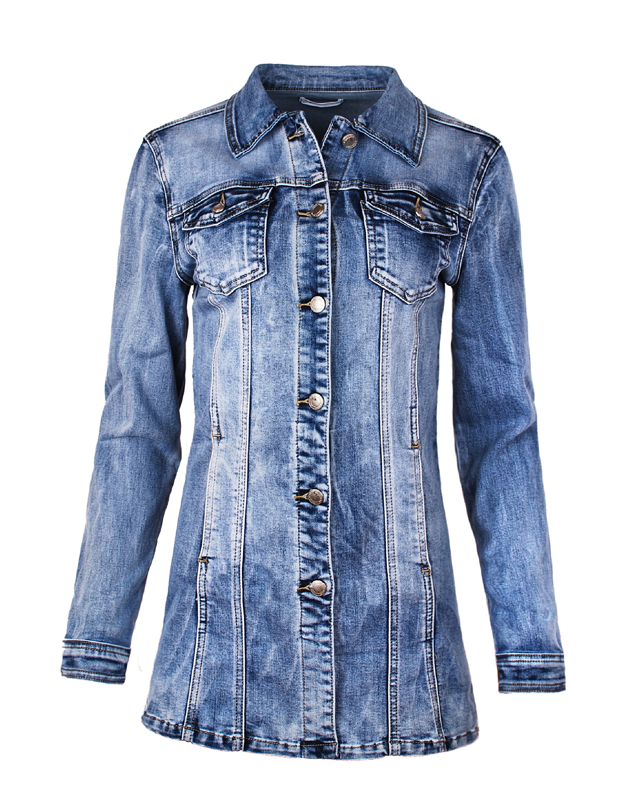 Fraternel Damen Jacke Mantel Lange Jeansjacke talliert Denim Jacket