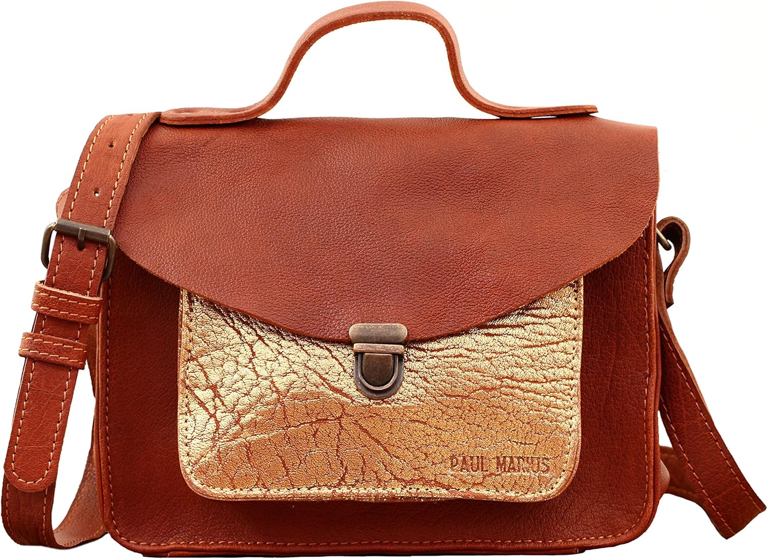 MADEMOISELLE GEORGE Naturel et Doré mini cartable en cuir souple façon