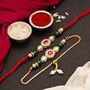 CraftVatika Rakhi For Brother and Bhabhi Gift Hamper | Premium Rakhi Combo Set 2 With Chocoloaces | Kundan Rakhi For Bhai Bhabhi Bhaiya With Chocolate Gift Combo Set gallery image