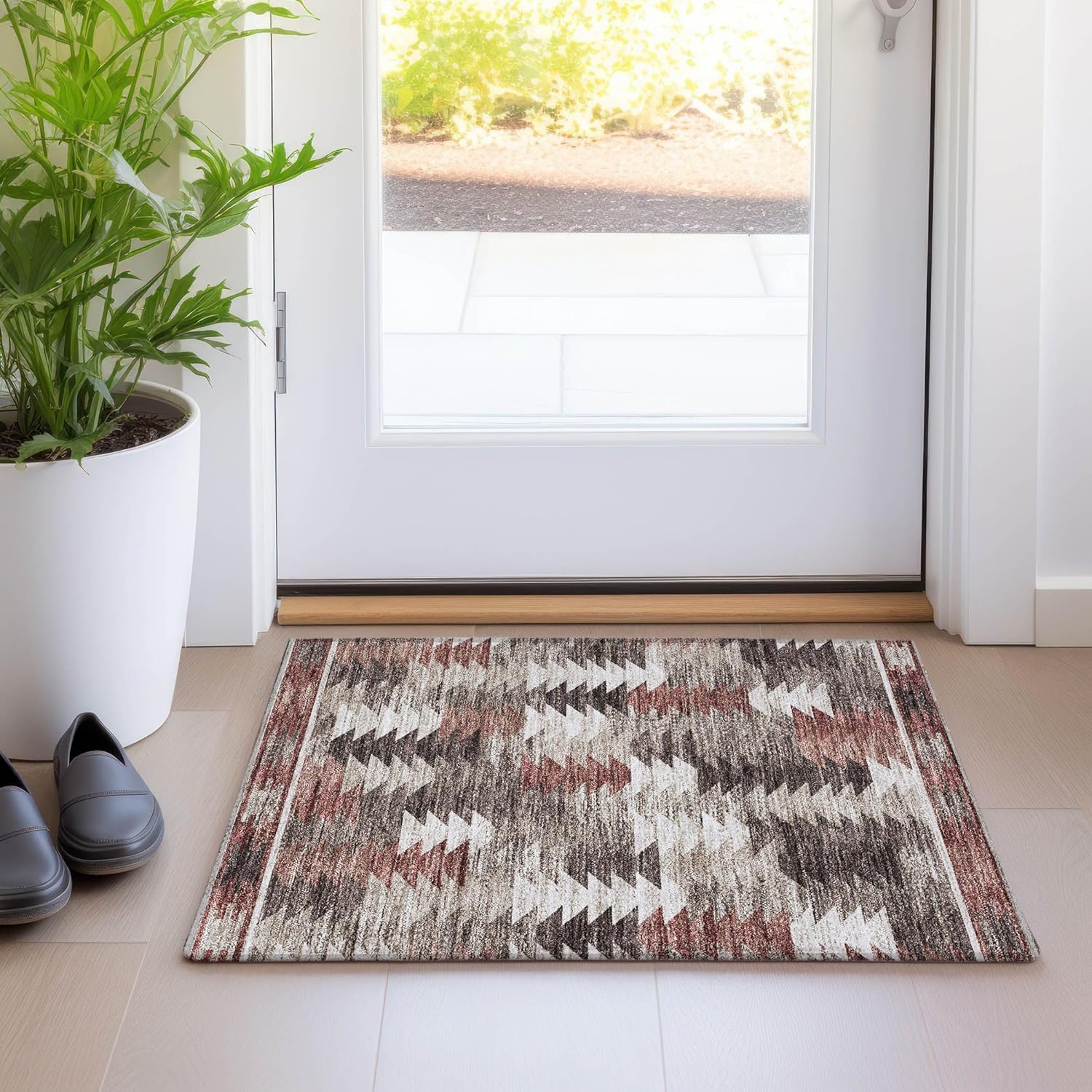 Addison Rugs Chantille ACN798 Brown 1'8" x 2'6" Indoor/Outdoor, Machine Washable, Easy Clean, Non Shedding, Bedroom, Living Room, Dining Room, Kitchen, Patio Rug