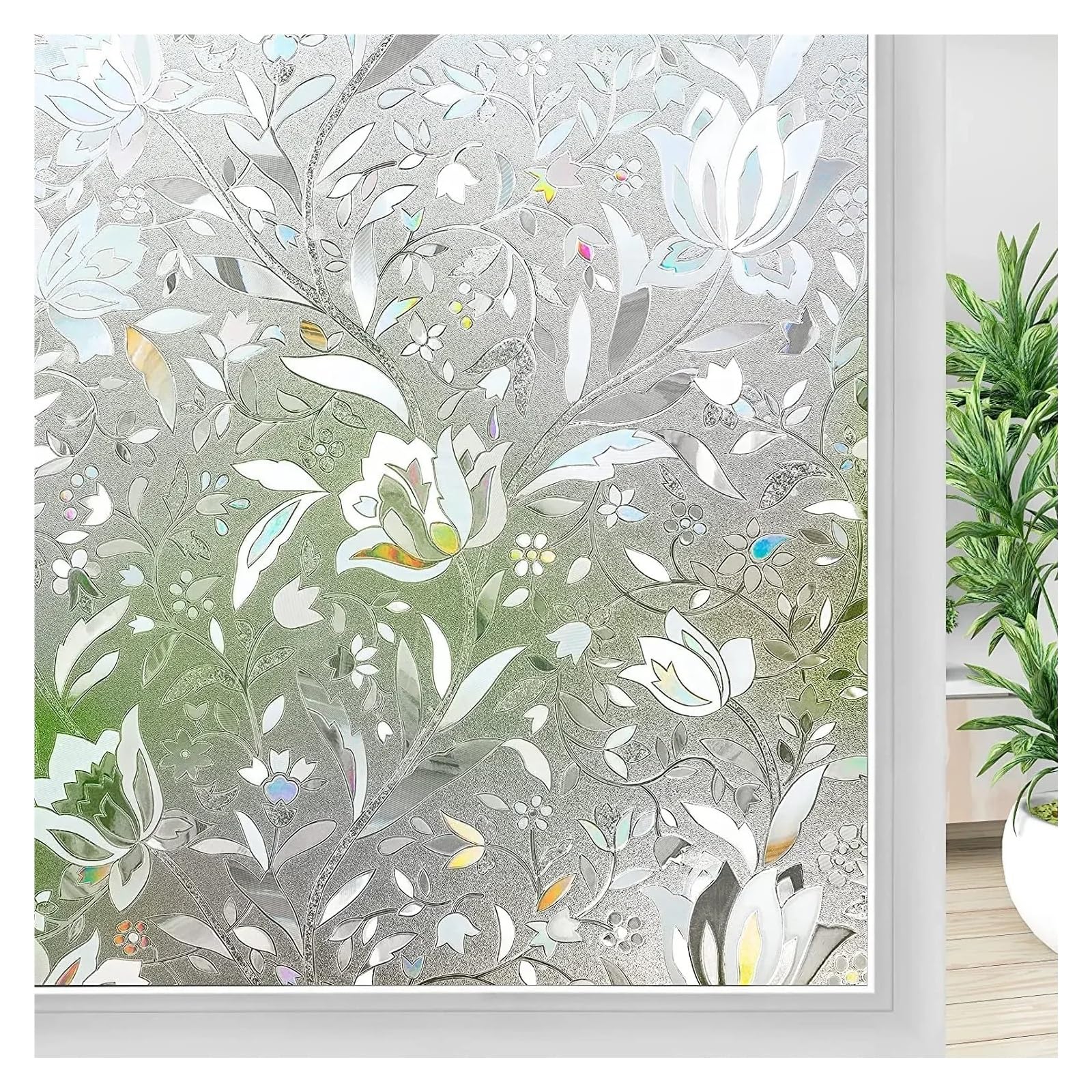 Window Film Privacy Rainbow Window Film Privacy Stained Glass for Home Static Cling Adhesive Frosted Decorative Sticker(Color3,55x100 CM)