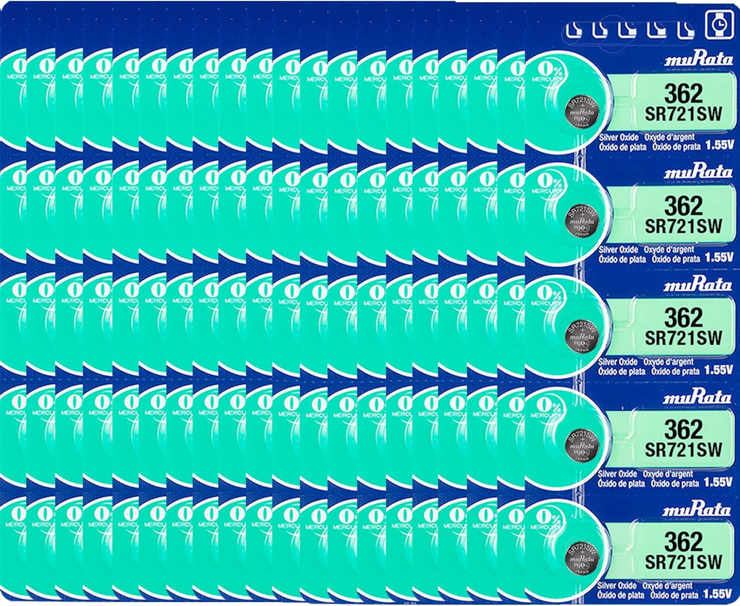 ムラタ 362 バッテリー SR721SW 1.55V 酸化銀 時計ボタンセル(電池100個) 5v ボタン
