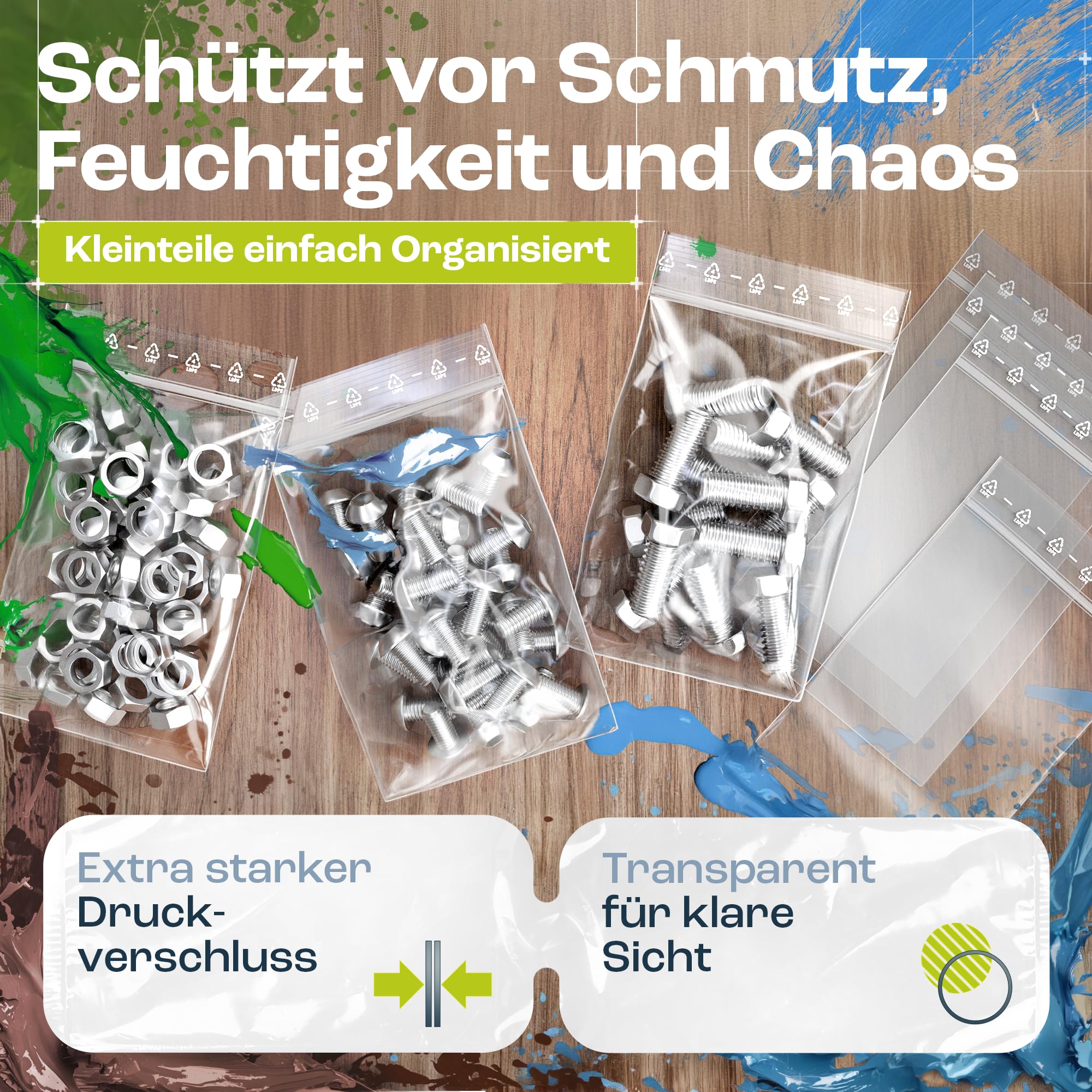 HeiZip 100 x Druckverschlussbeutel 120x170 mm - ZIP Beutel 90 my extra stark, lebensmittelecht, wiederverschließbar & transparent | ca. 0,5 l | Wiederverschließbar