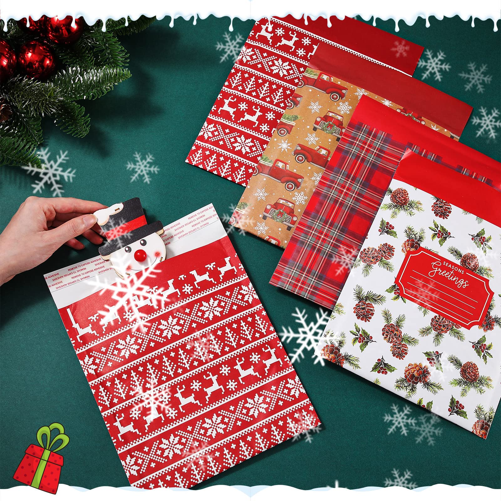 60 sobres de burbujas de Navidad de 8.3 x 9.3 pulgadas, sobres acolchados de Navidad, bolsas de envío autoadhesivas, sobres de correo de vacaciones, impermeables y a prueba de desgarros, bolsas