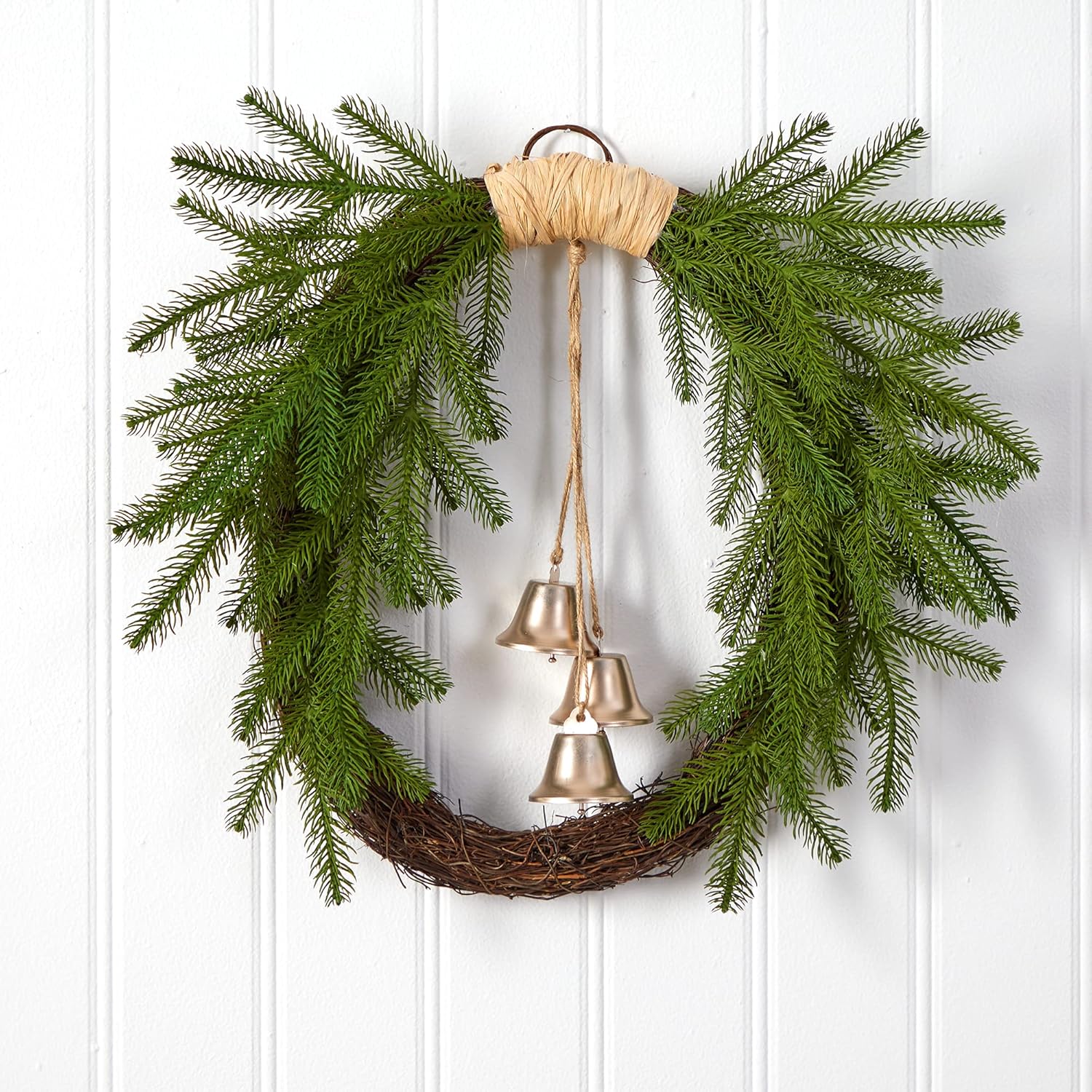 24" Green and Brown Pine Christmas Wreath with Bells