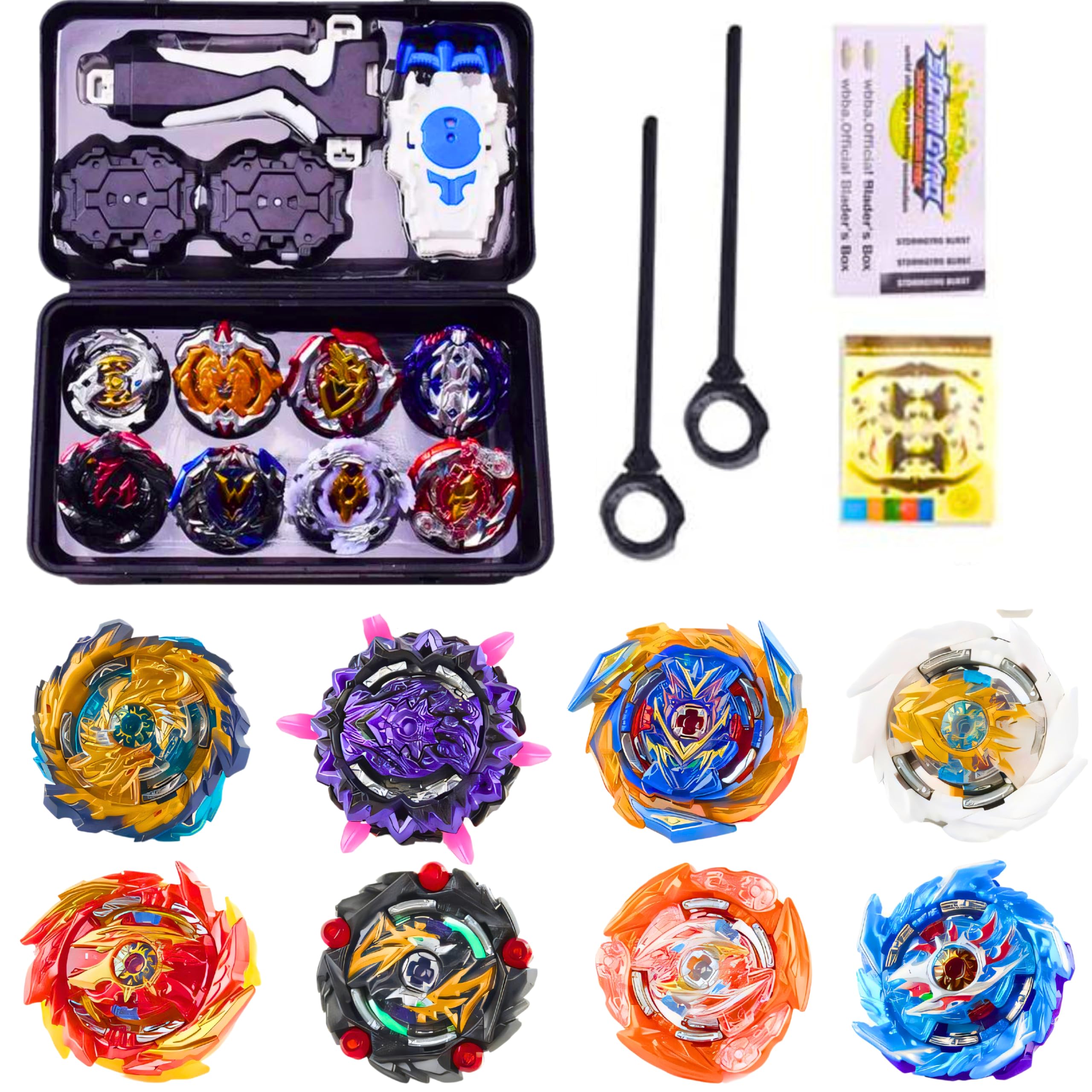 8 pcs Bayblades Burst Evolution Metal Fusion with 2 Launchers Gyro Battling Game Starter Pack Set 8 Spinning Top + 2 Launcher