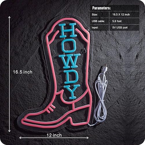 Miniatura 10 de Letrero de neón de vaquera para decoración de pared, botas de vaquera, letrero de neón estético, arte de pared occidental, luz de vaquera alimentada