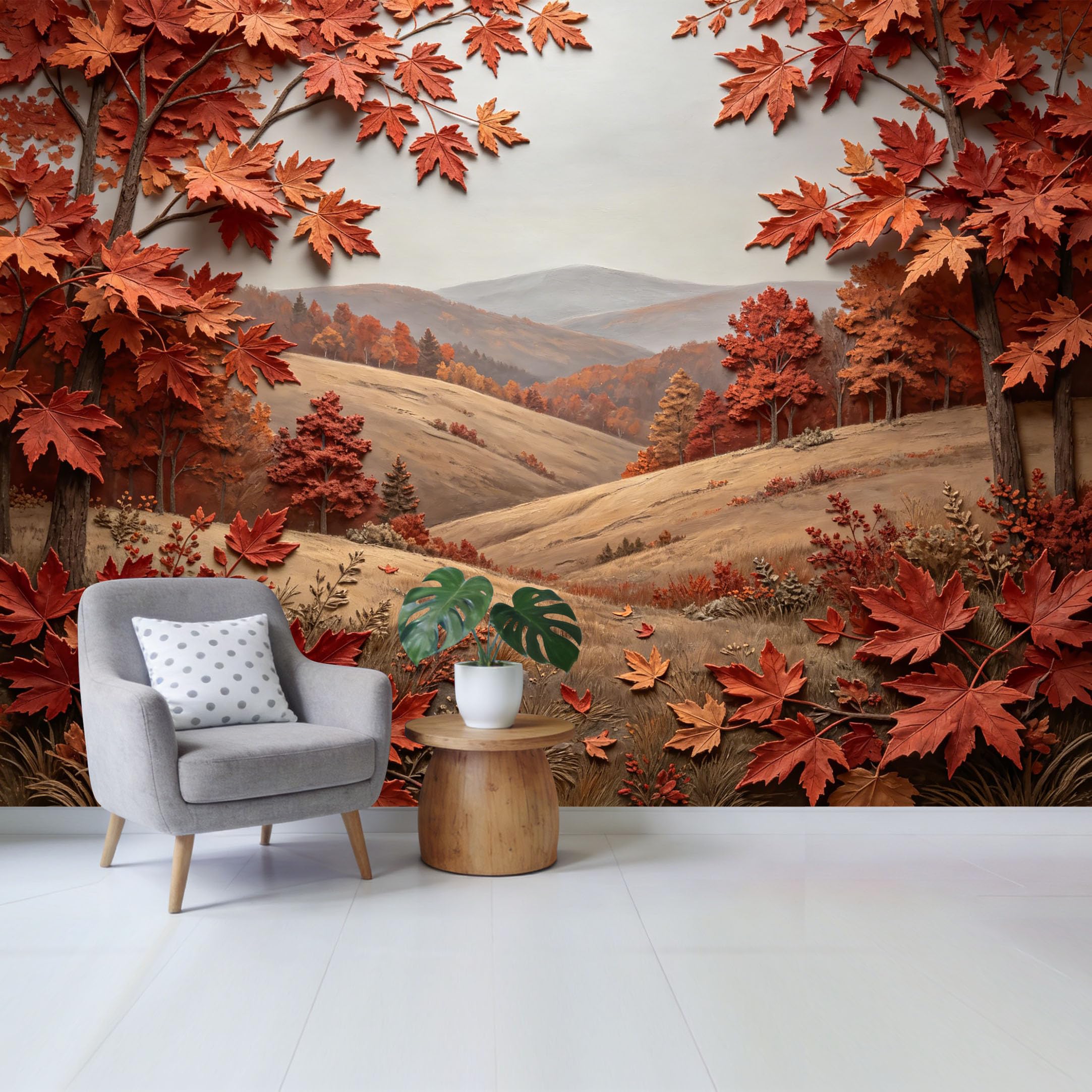 Custom Size Wall Mural Autumn Maple Forest Landscape Mountain View 3D Oil Painting SelfAdhesive Wall Fabric Removable Wallpaper for Home Office Decor