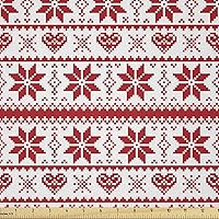 Vista 59 de Ambesonne Tela Navideña por Yarda, Tema Navideño con Hojas de Acebo Corona Bayas Ilustración Impresa, Tela Decorativa para Tapicería y Acentos