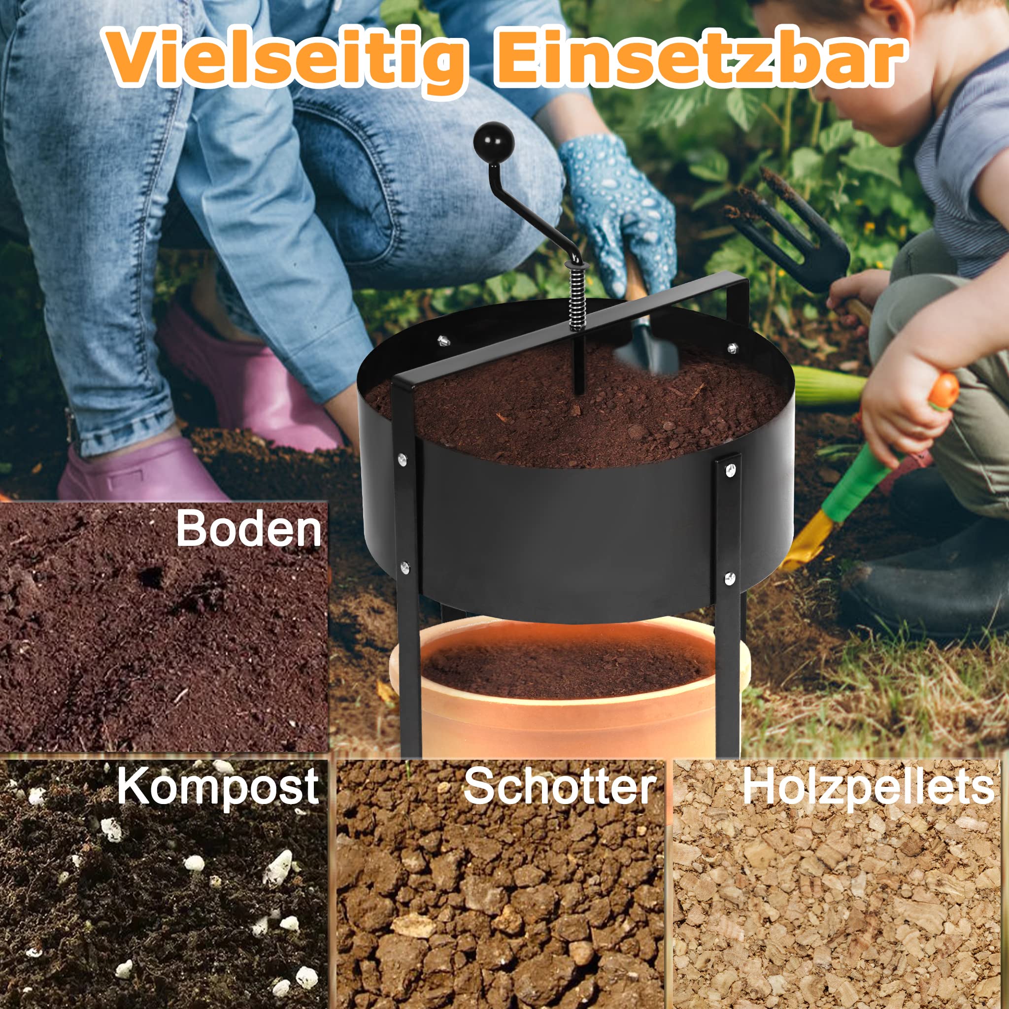PEILU 40 cm tuinzeef, draaibare doorwerpzeef voor aarde, compostzeef van staal, draagbare rolzeef met draaispindel, handmatige zandzeef voor tuingrond, stenen, compost, zand, meststof PEILU 40 cm tuinzeef, draaibare doorwerpzeef voor aarde, compostzeef van staal, draagbare rolzeef met draaispindel, handmatige zandzeef voor tuingrond, stenen, compost, zand, meststof