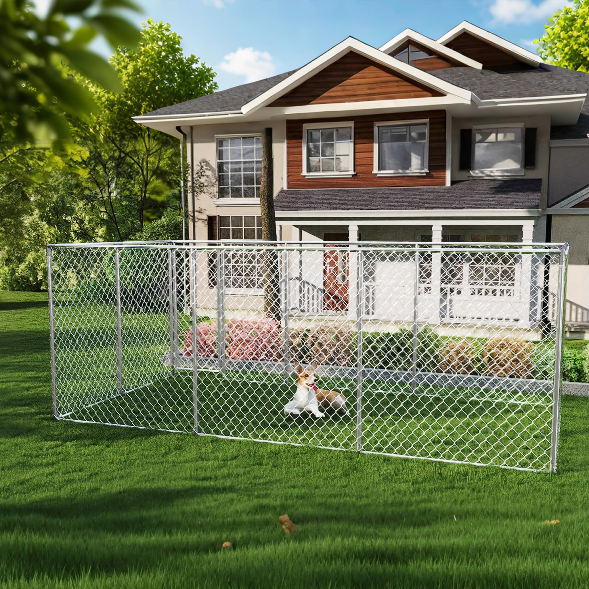 UISEBRT Hundezwinger Hundehütte Outdoor Hundehaus 400x200x150 cm Hundekäfig Welpenlaufstall Verschließbares Riegelsystem und Sicheres Design
