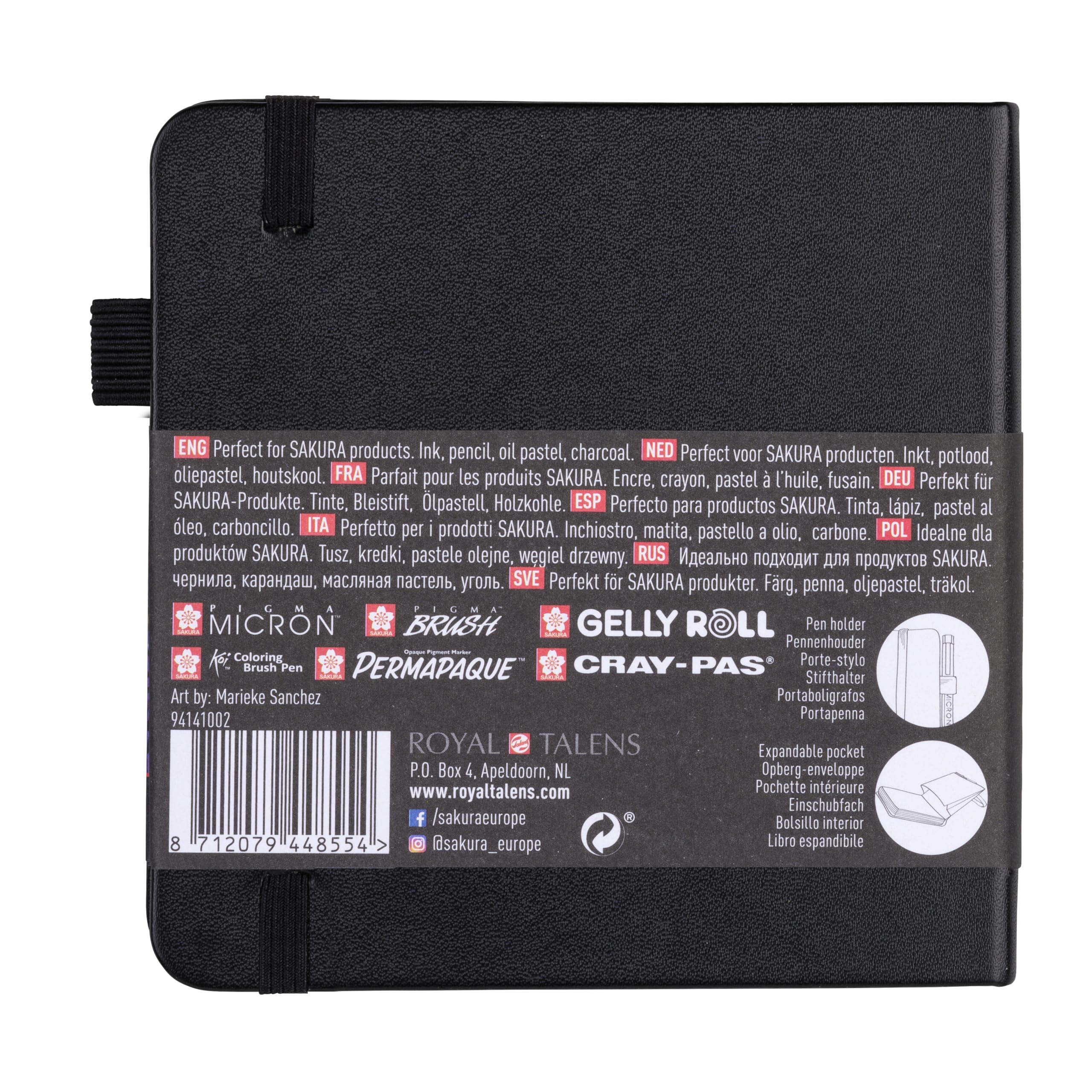 SAKURA Cuaderno de Bocetos Negro | 12 x 12 cm, 140 g, 80 páginas papel negro | Cuaderno de Tapa Dura para Lápiz, Pastel, Tinta, Témpera