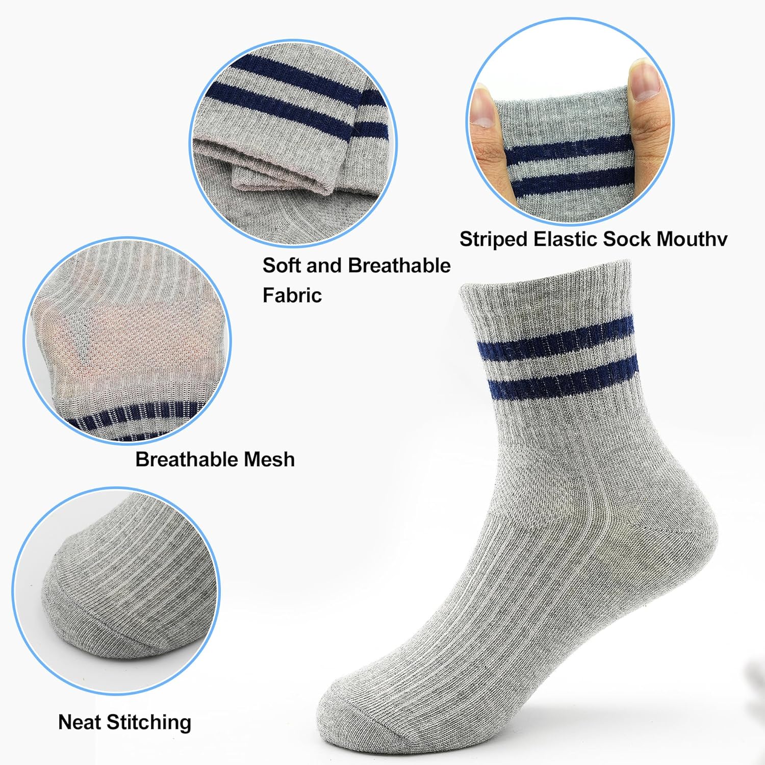 Boys Socks Kids Toddler Crew Socks Boys Athletic Sock Black for Boy Girls 12 Pairs,1-14 Years. - Image 4