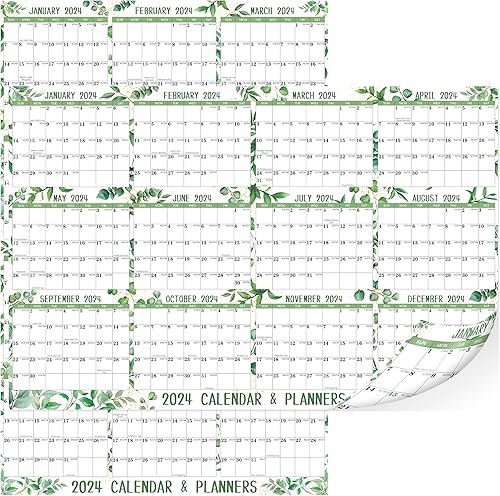 Calendario de borrado en seco 2024 para pared, 32 x 48 pulgadas, calendario de pared verde extragrande, calendario de pared borrable 2024,