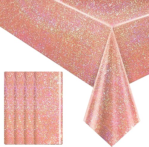 Miniatura 22 de 4 piezas de manteles holográficos láser morados iridiscentes brillantes, cubiertas de mesa de 40" x 108", manteles rectangulares desechables de