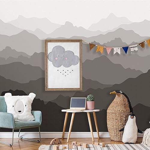 Miniatura 3 de Mural de montaña gris cálido  Mural de papel tapiz degradado de montaña  Papel tapiz autoadhesivo (1 rollo de 24 pulgadas de ancho x 48 pulgadas de