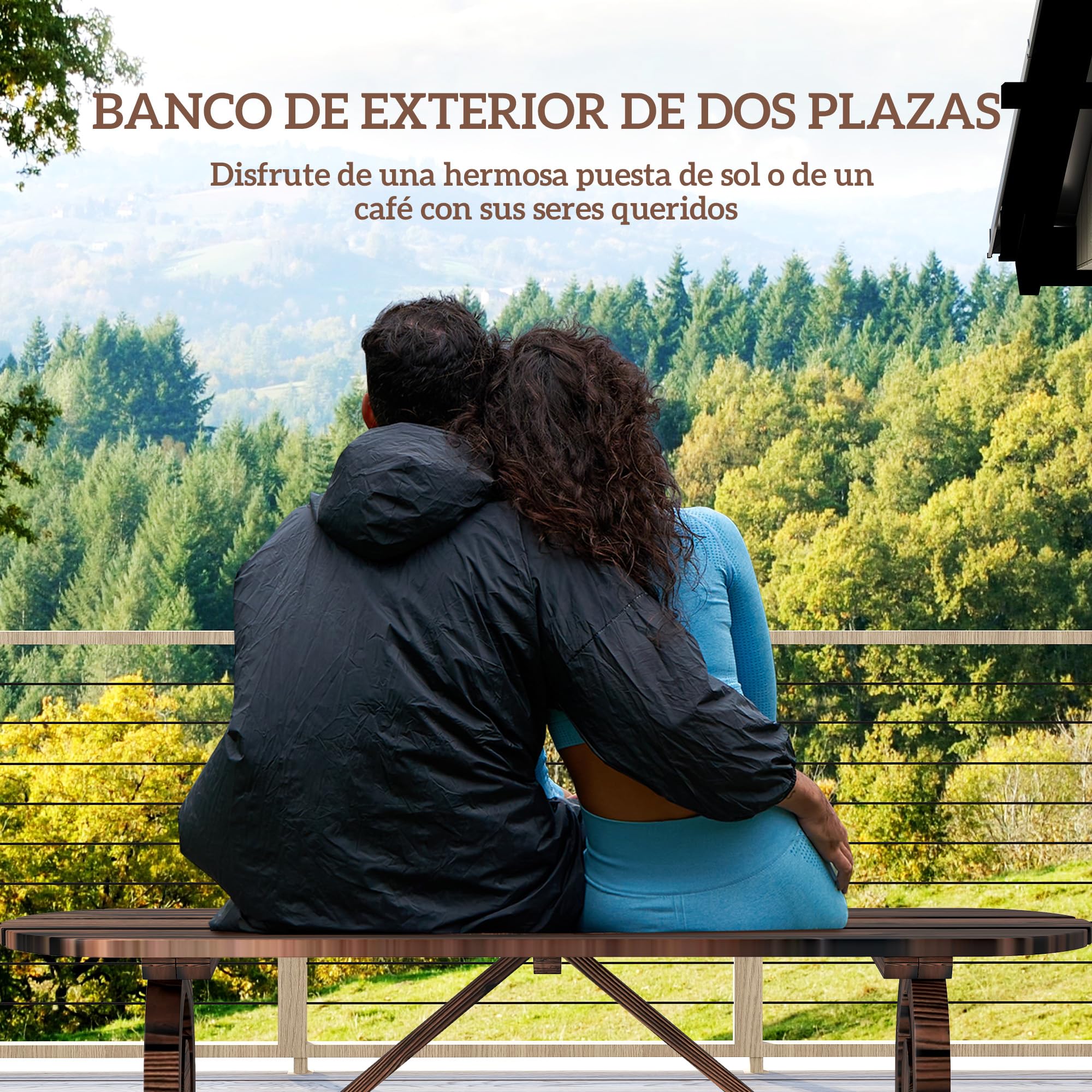 Outsunny Banco de Jardín de 2 Plazas 2 Ruedas 120x29x39 cm Carbonizado