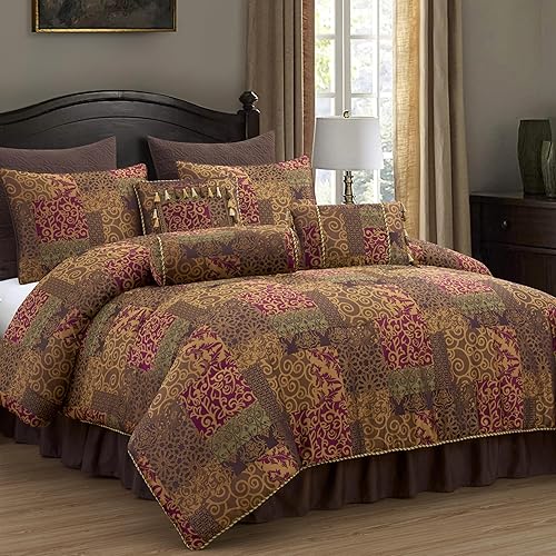 Chezmoi Collection Amelia - Juego de edredón jacquard floral de 9 piezas, tamaño King, multicolor