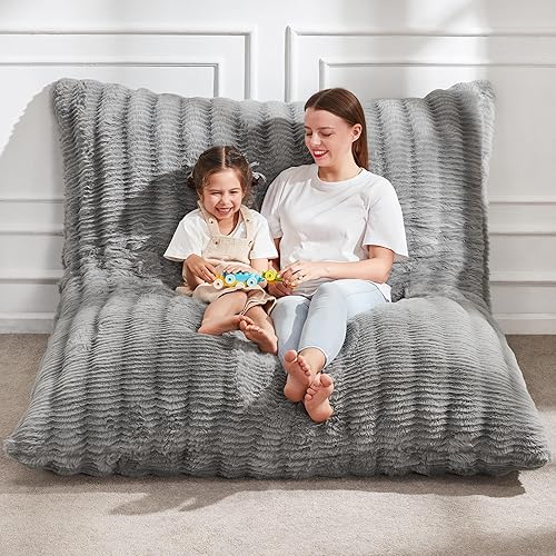 Miniatura 27 de Hobestluk Silla Puf 3 en 1, Sillas Puf Gigantes para Adultos con Funda de Felpa Chevron, Cojín de Suelo Convertible con Funda Lavable a Máquina