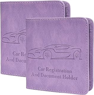 2-Pack Car Registration and Insurance Holder for Women Men, Glove Box Paperwork Organizer with Magnetic Buckle for Easy Access and Protect Documents and Various Cards in Vehicle, Purple