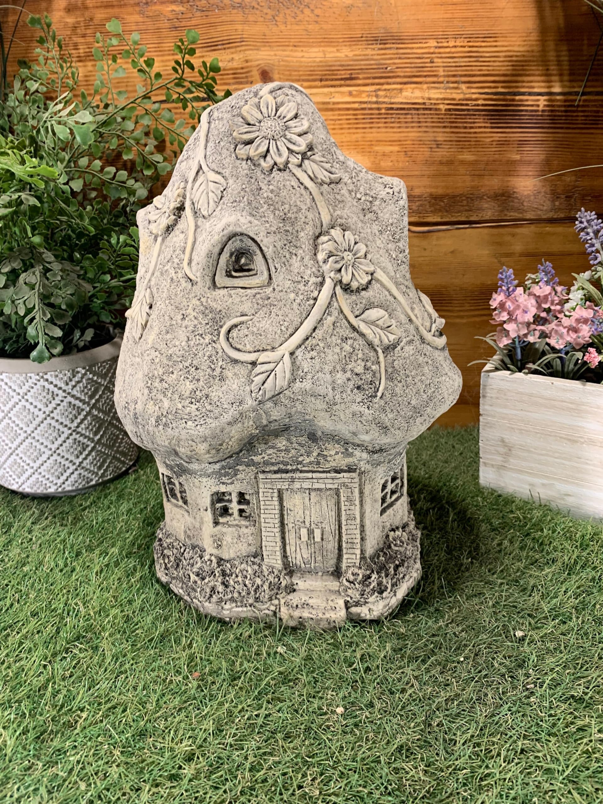 STONE GARDEN LARGE FLOWER FLORAL MUSHROOM LEAF HOUSE GIFT STATUE ORNAMENT