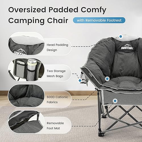 Miniatura 4 de OUTDOOR LIVING SUNTIME Silla de campamento cómoda acolchada de gran tamaño con reposapiés extraíble, capacidad de peso de 400 libras, silla plegable