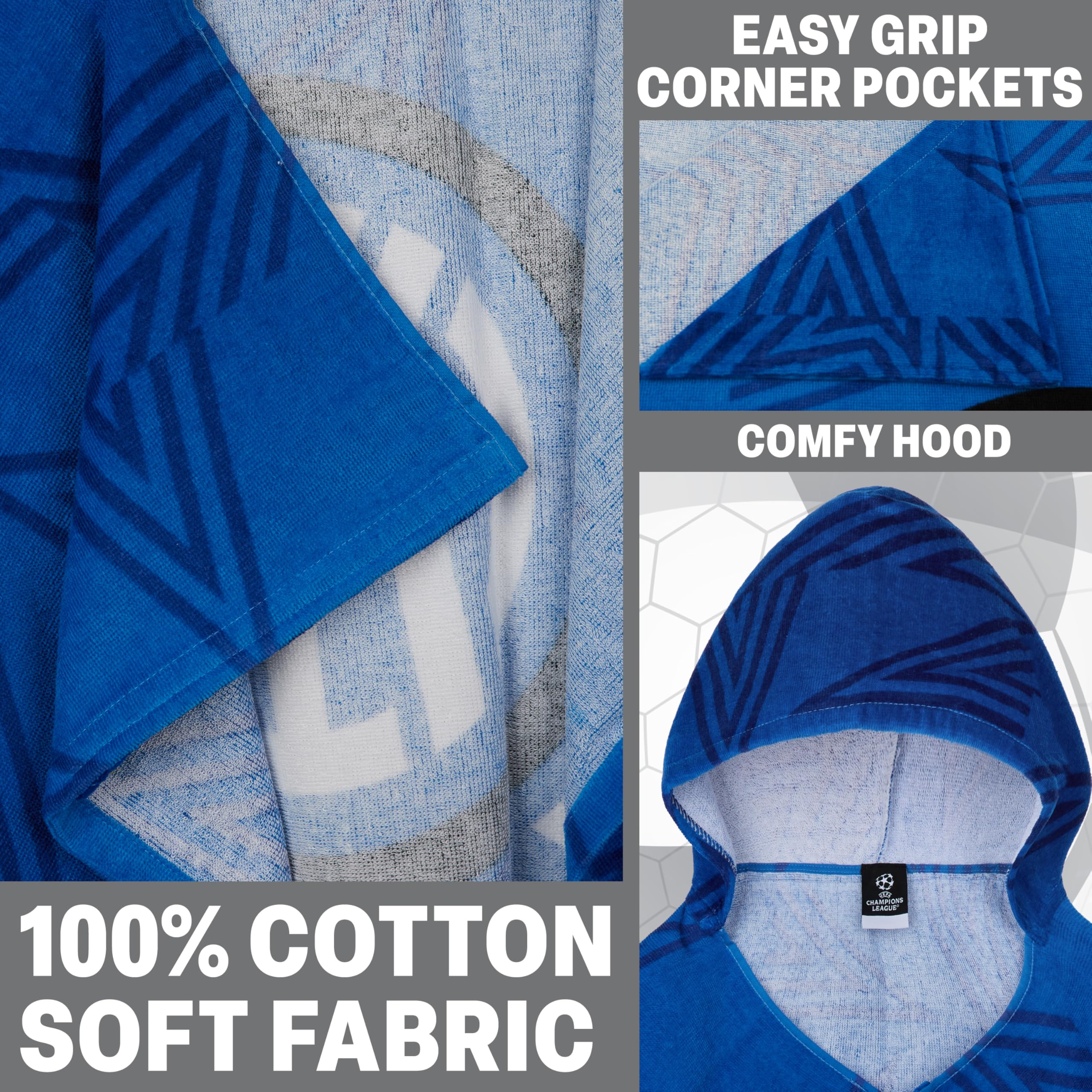 Inter Milan F.C Incappucciato Asciugamani Bagno Bambini e Adolescenti, Assorbente Asciugamano Cotone, Piscina, Nuoto e Asciugamano da Mare, Accessori Viaggio, Regalo Bambino (Marina Inter Milan)