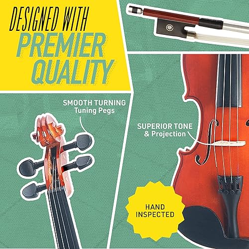 Miniatura 45 de Violín Mendini de madera sólida, libro de lecciones, cuerdas extra, sintonizador violín, arco y estuche, Negro