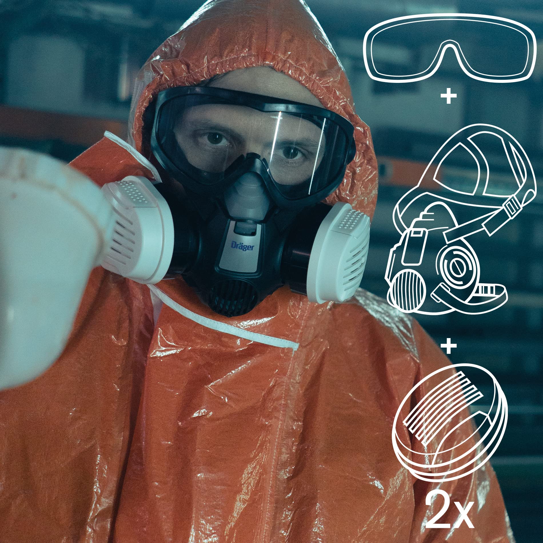 Dräger Set da pittore X-plore 3300 con filtro combinato A2P3 e occhiali di sicurezza X-pect 4200 a visione totale, per pittori e verniciatori, protezione contro vapori, gas e polveri sottili