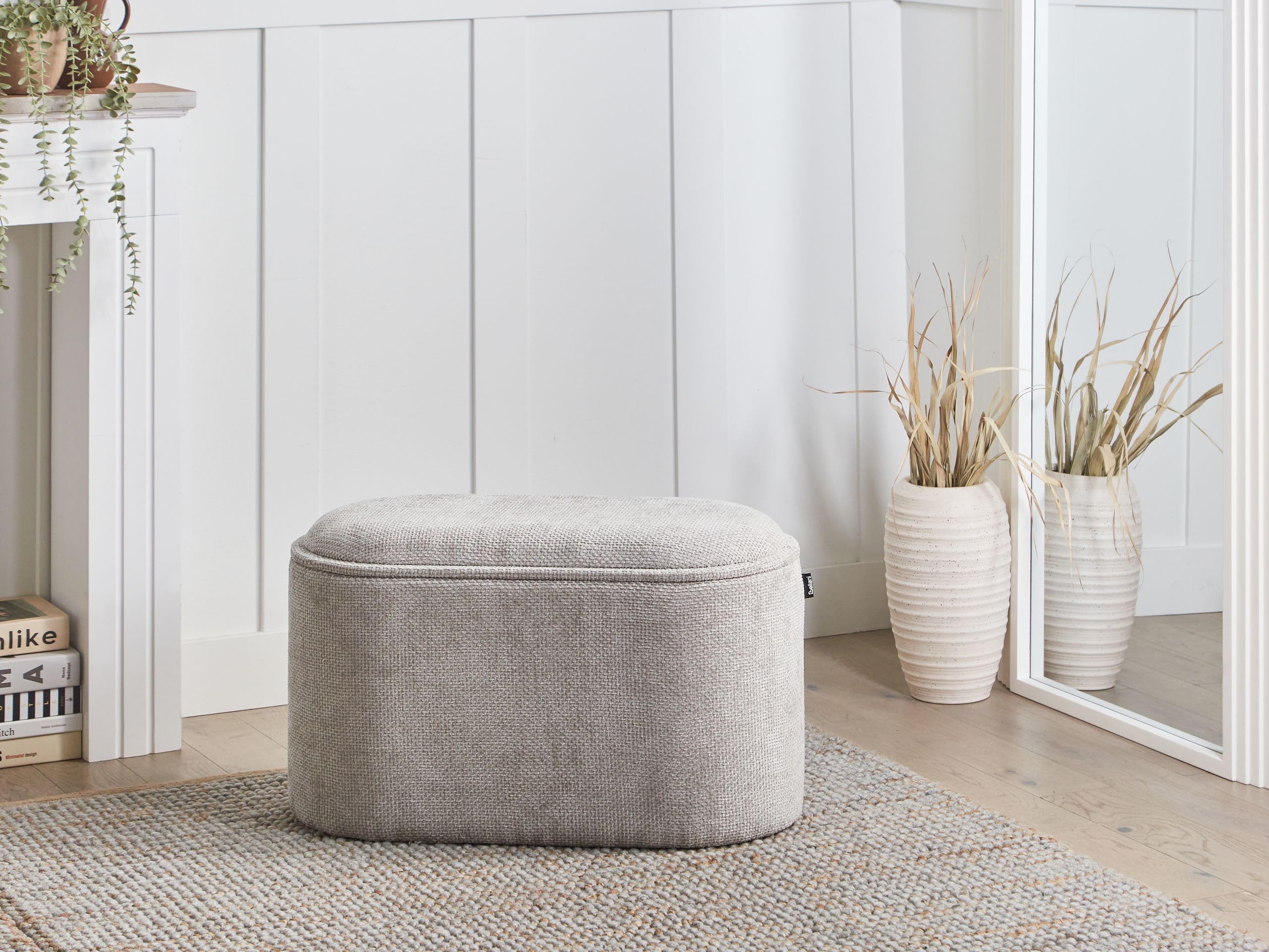 Bank mit Stauraum aus Chenille Stoff grau gepolstert modernes Design Artas