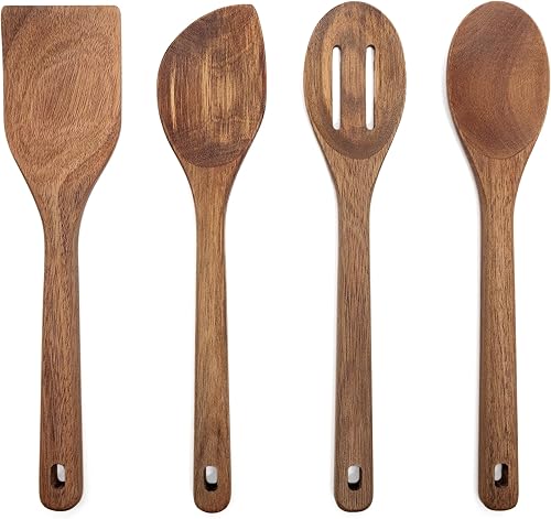 Lipper International Herramientas de cocina de madera de acacia, juego de 4
