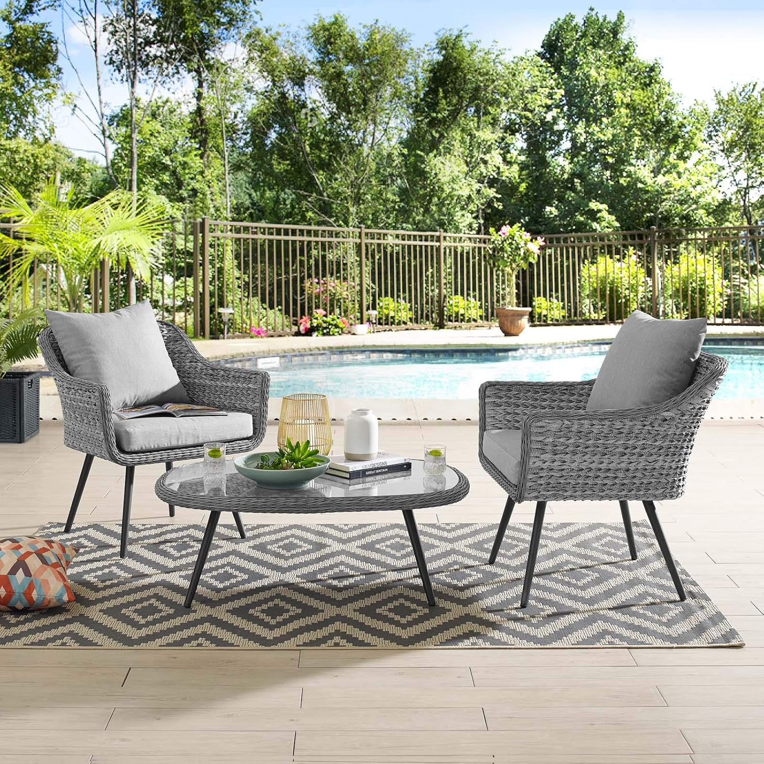 Modway Endeavor Wicker Rattan Aluminum Outdoor Patio Accent Lounge Arm Chair with Cushions in Gray Gray : Garden & Outdoor