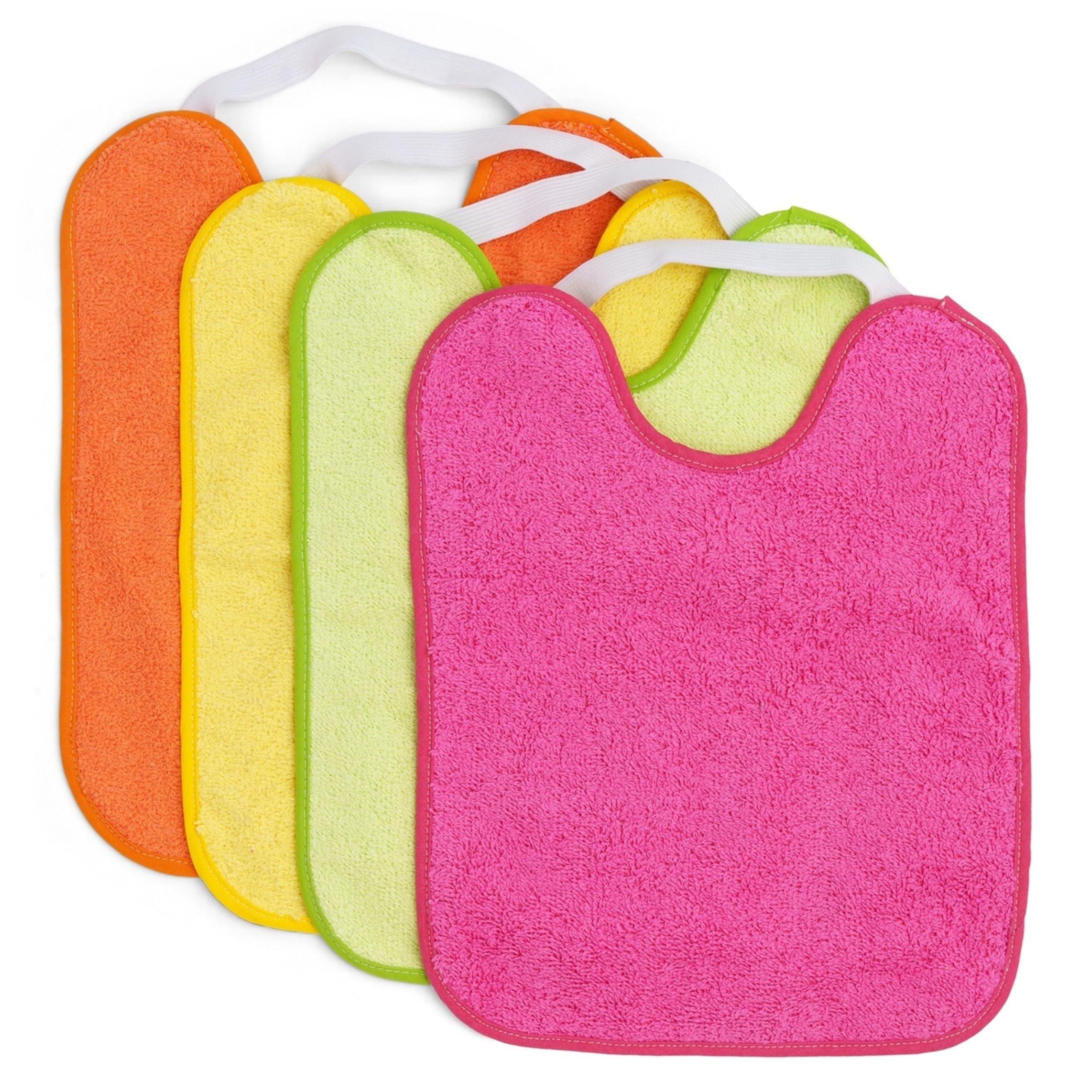 Ti TIN Pack 4 Baberos Bebé Impermeables y Absorbentes - 6 a 12 Meses - Ideal Guardería con Goma Elástica y Rizo de Algodón Extra Suave