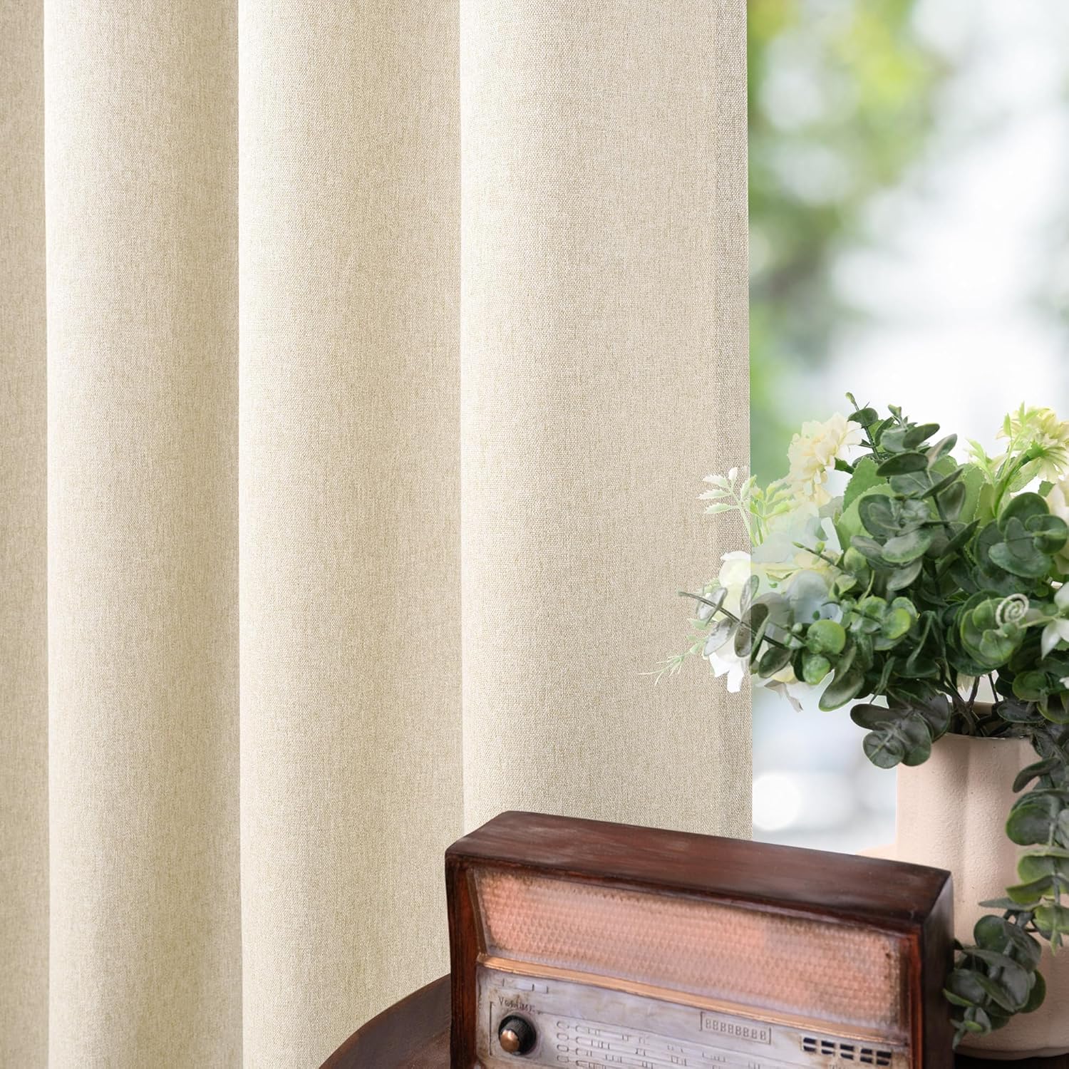 BGment Non See Through Linen Curtains for Living Room 84 Inch Length, Light Filtering Window Treatments with Grommet for Bedroom Farmhouse, 2 Panels, Each 52 Inch Wide