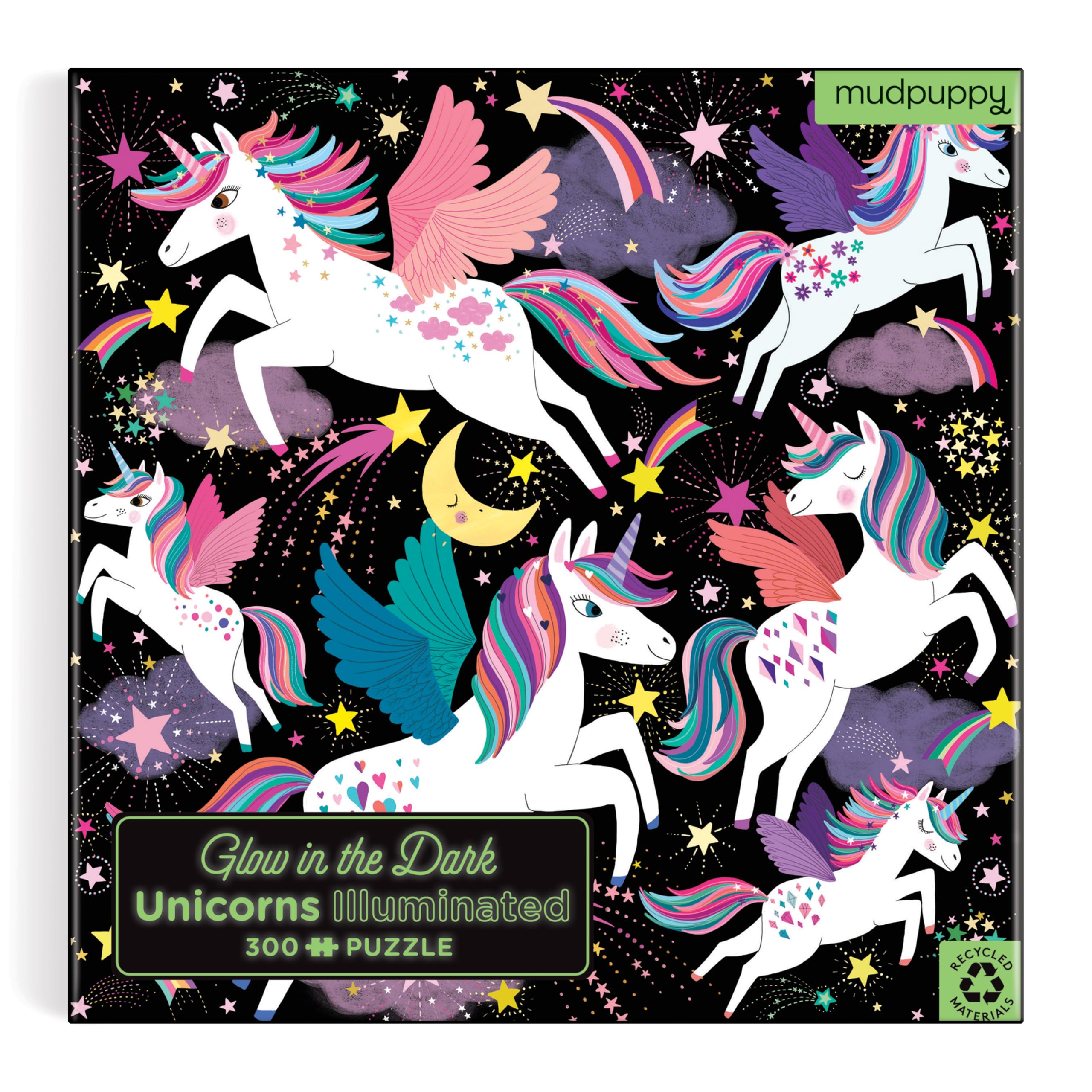Mudpuppy Unicorns Illuminated 300 Piece Glow in The Dark Family Puzzle, Glow in The Dark Pieces, Whimsical Illustrations; Hours of Challenging Puzzle Fun, 7+ - Image 3