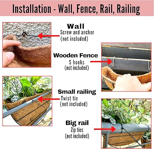 Miniatura 3 de LaLaGreen - Macetas de pared para plantas al aire libre, paquete de 4, soporte medio redondo de 12 pulgadas con forro de coco, cestas de alambre de