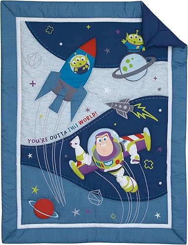 Miniatura 2 de NOJO Disney Toy Story Outta This World Buzz Lightyear - Juego de ropa de cama de 4 piezas para cuna, edredón, sábana bajera para cuna, funda para