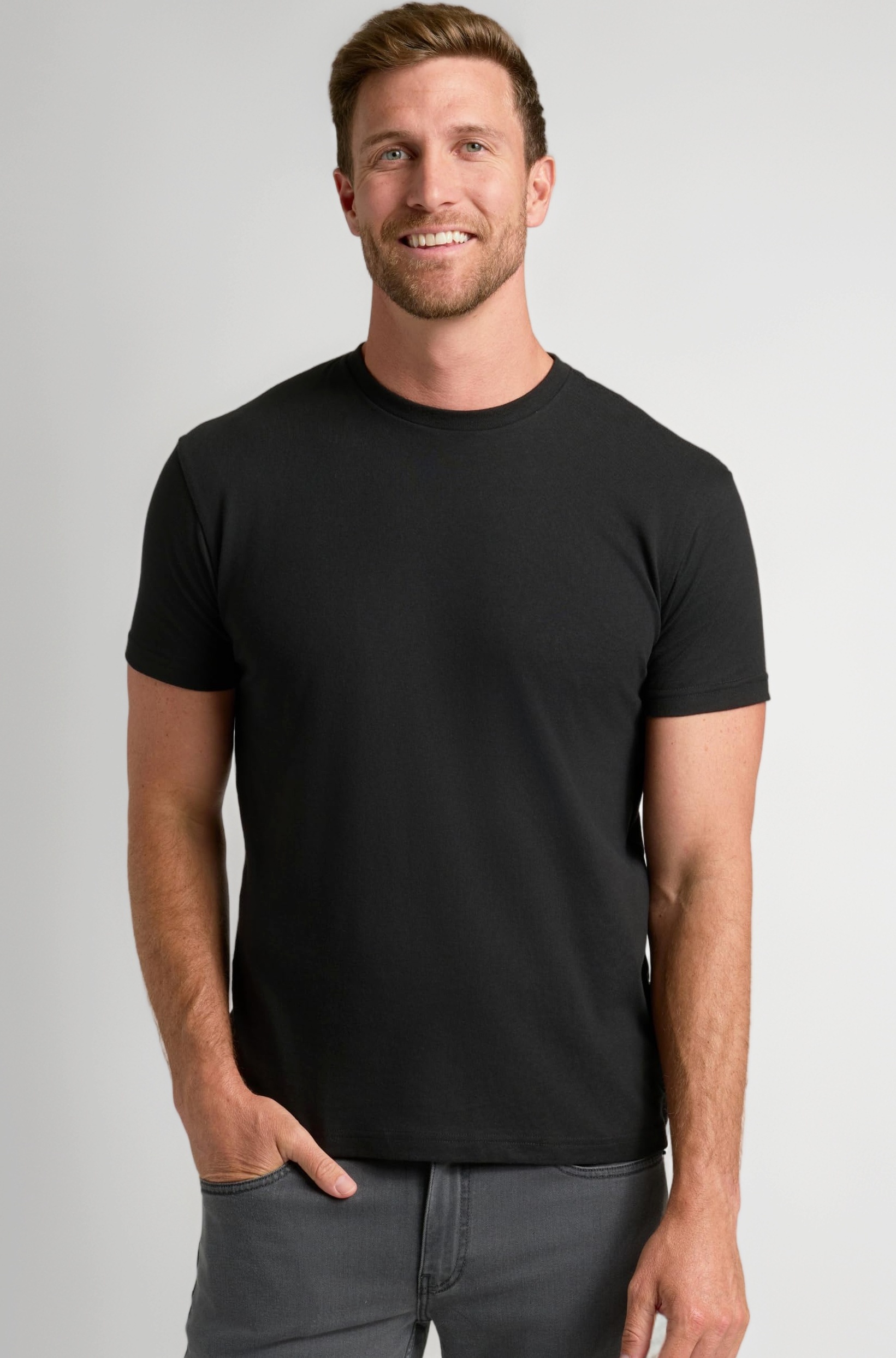 True Classic Men's Cotton Blend Round Neck T-Shirt, Half Sleeve, Black